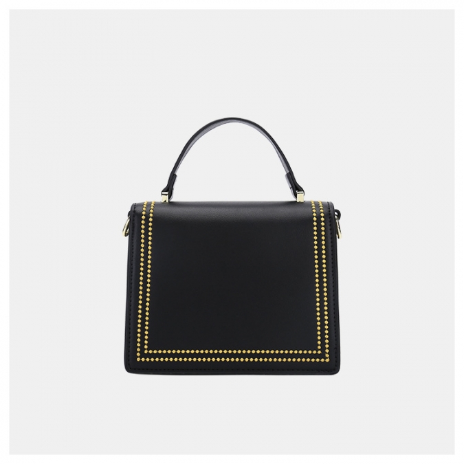 2020 Ladies Custom Thread Black Square PU Leather Styling Handbag With Lock 